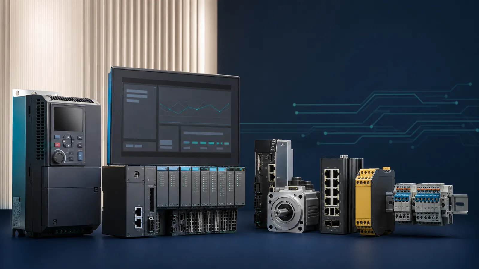 PLC、人机界面、驱动和电气元件产品组合示意